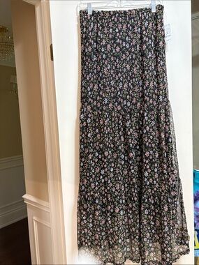 Ardene Black Maxi Skirt with Pink & Green Floral Print
